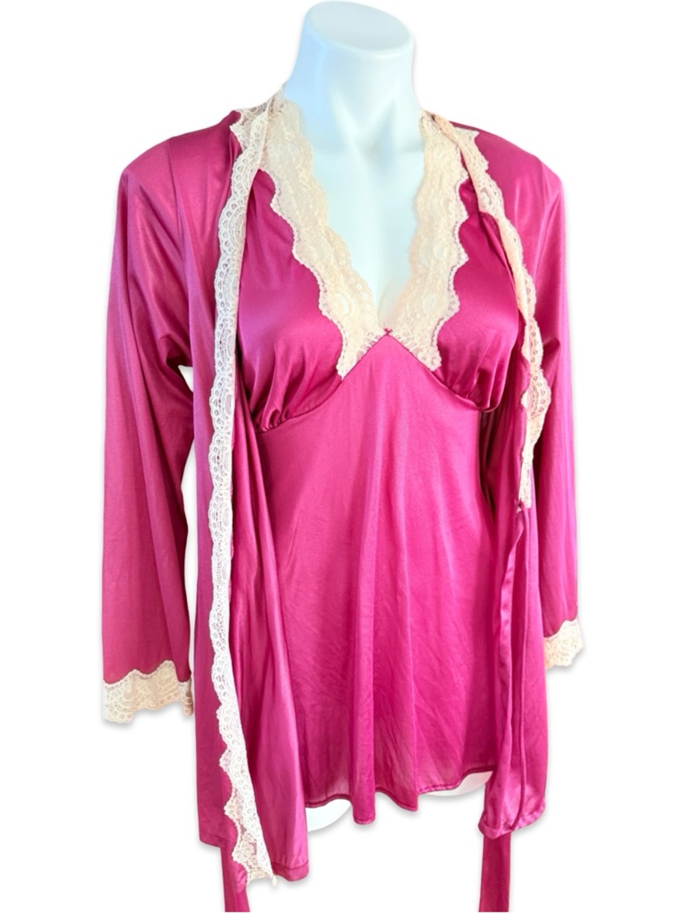 NWT Linea Donatella 3pc Satin Cami Shorts Robe Set Wild Berry Size L